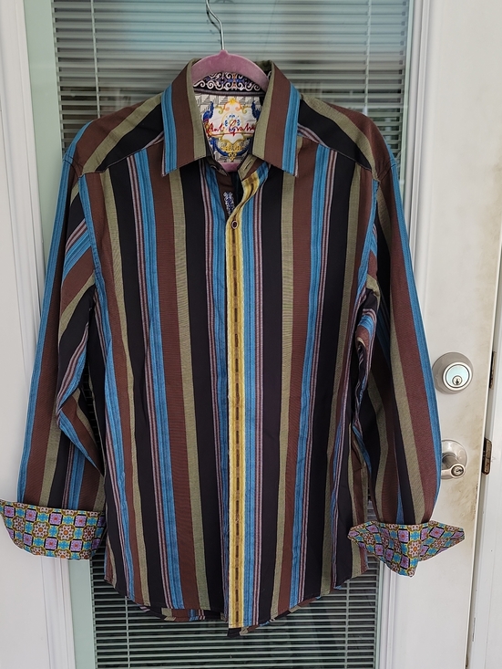 Robert Graham Other - Robert Graham Striped Button-Down Shirt Cotton & Silk Sz L
